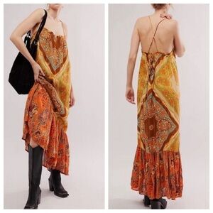 Free People Orange and Brown Maxi Dress